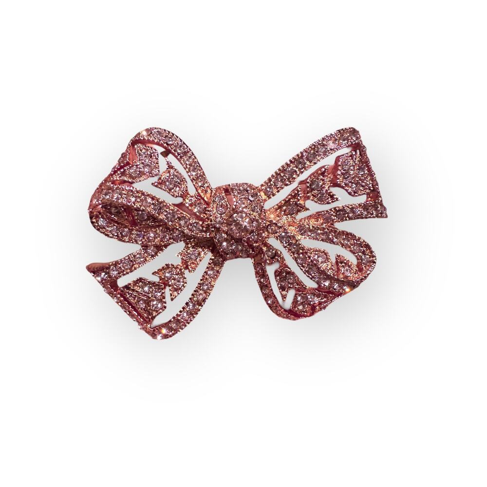 Kenneth Jay Lane KJL Rose Pink Rhinestone Bow Brooch